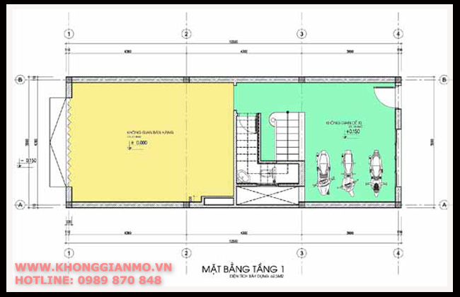 Thiết kế kiến trúc nhà ống Mặt bằng tầng 1